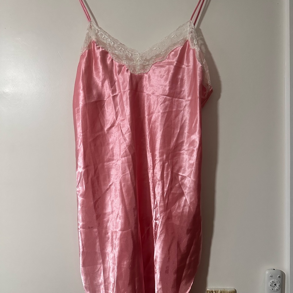 La Mouette Pink Satin Chemise with Lace Details